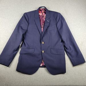 Indochino Blazer‎ Adult Petite Navy Blue Sportscoat Owl Floral Print Wool Mohair